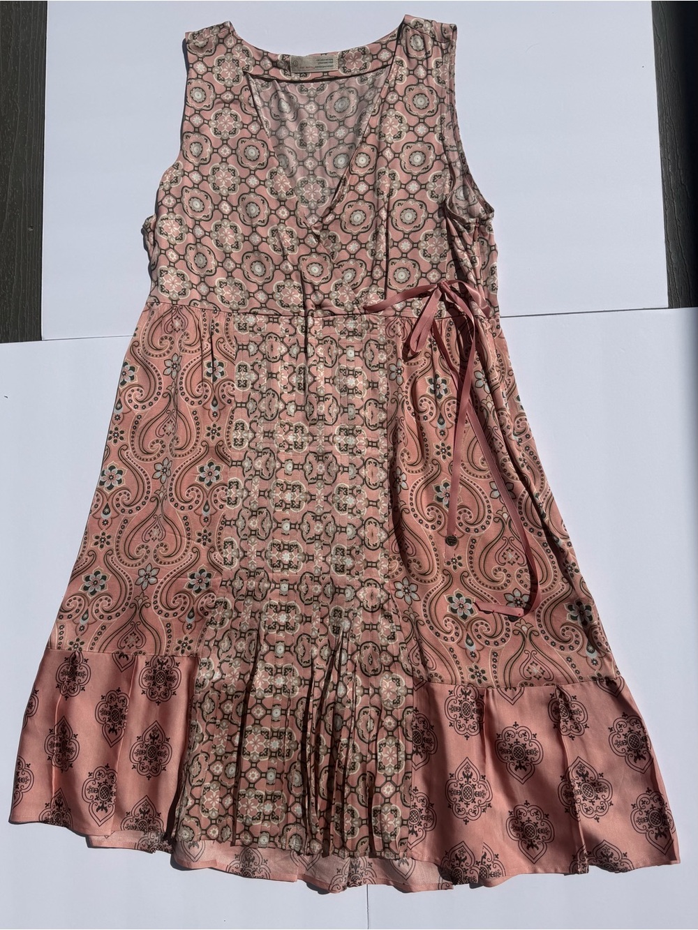 Odd Molly Blush pink Paisley Wrap pleaded Midi Dress
